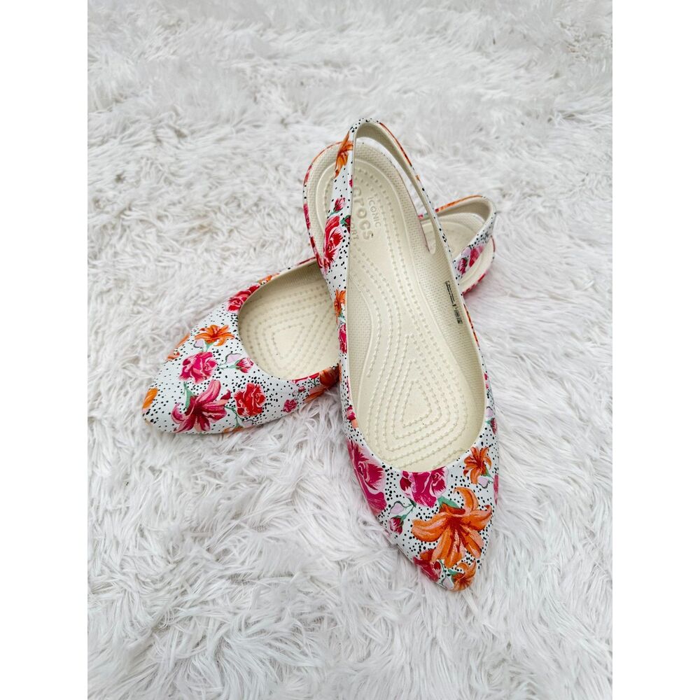 Crocs Iconic Comfort Floral Pointed-Toe Slingback Flats Women's Size 7